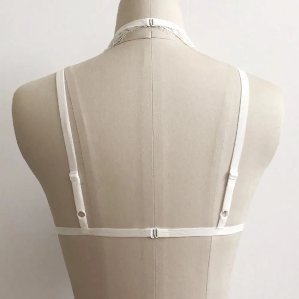 White Crop To Bra with Blue Flower - Picture 3 of 3